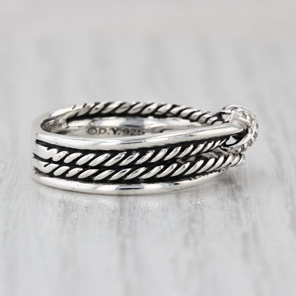 David Yurman Diamond Crossover X Ring Sterling Silver Stacked Multiband Sz 8.25