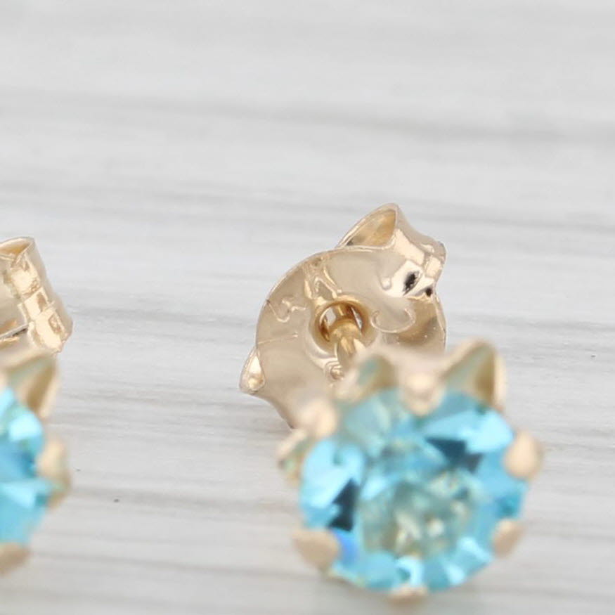 Light Gray Light Blue Glass Imitation Topaz Stud Earrings 14k Yellow Gold Studs