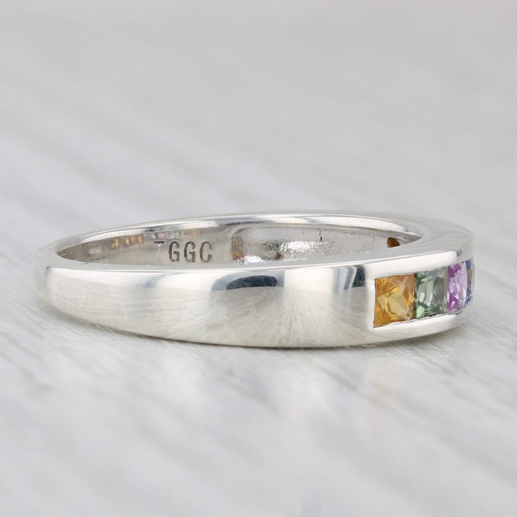 Light Gray 0.91ctw Rainbow Sapphires Ring Sterling Silver Size 6.25 Stackable Band COA