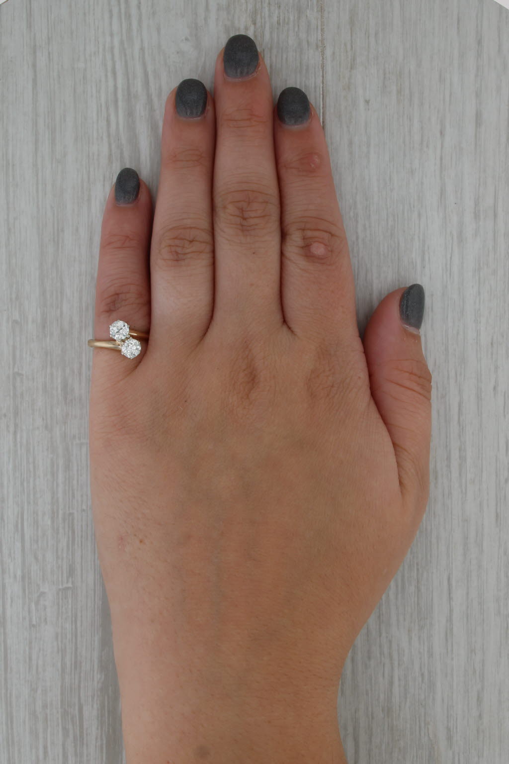 Vintage 1.01ctw Diamond 2-Stone Bypass Ring 14k Gold Anniversary Arthritic Band
