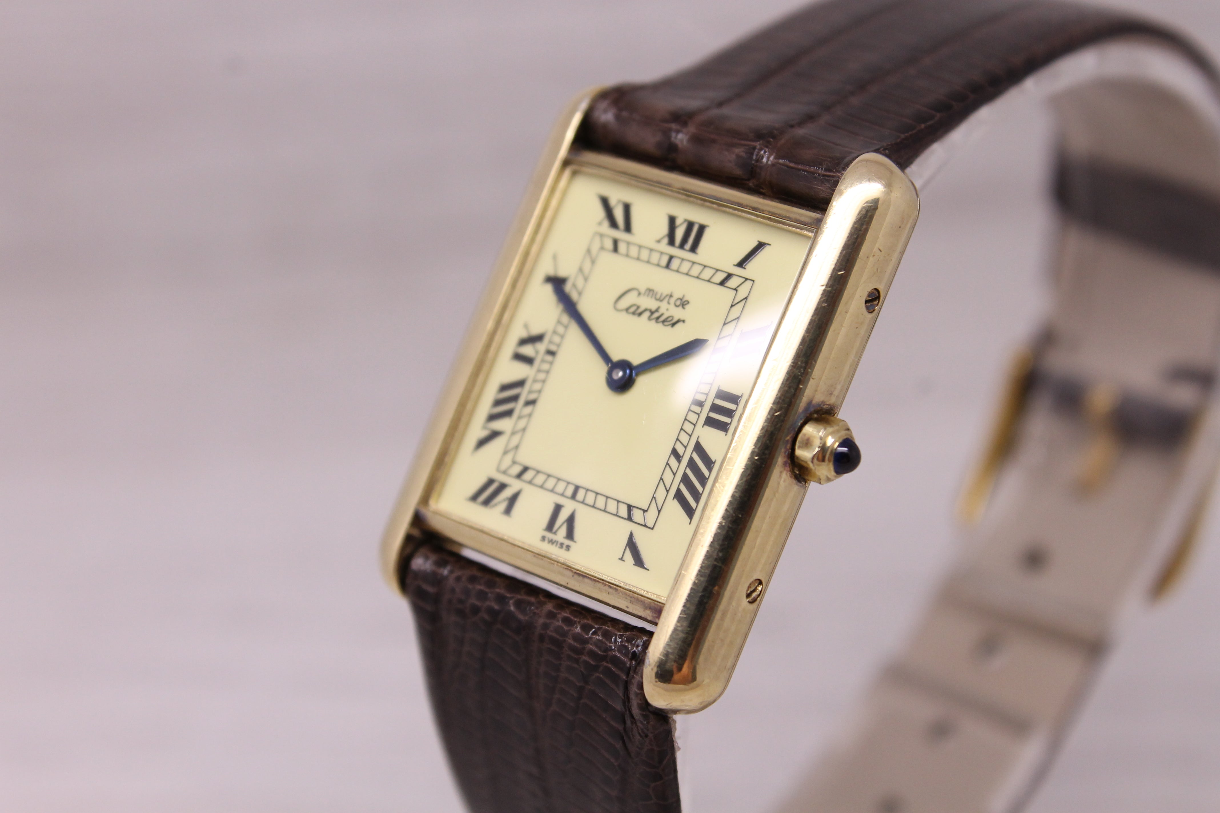 Vintage Must de Cartier Tank 23.5mm Gold Plated 925 Paris Quartz Wrist Watch