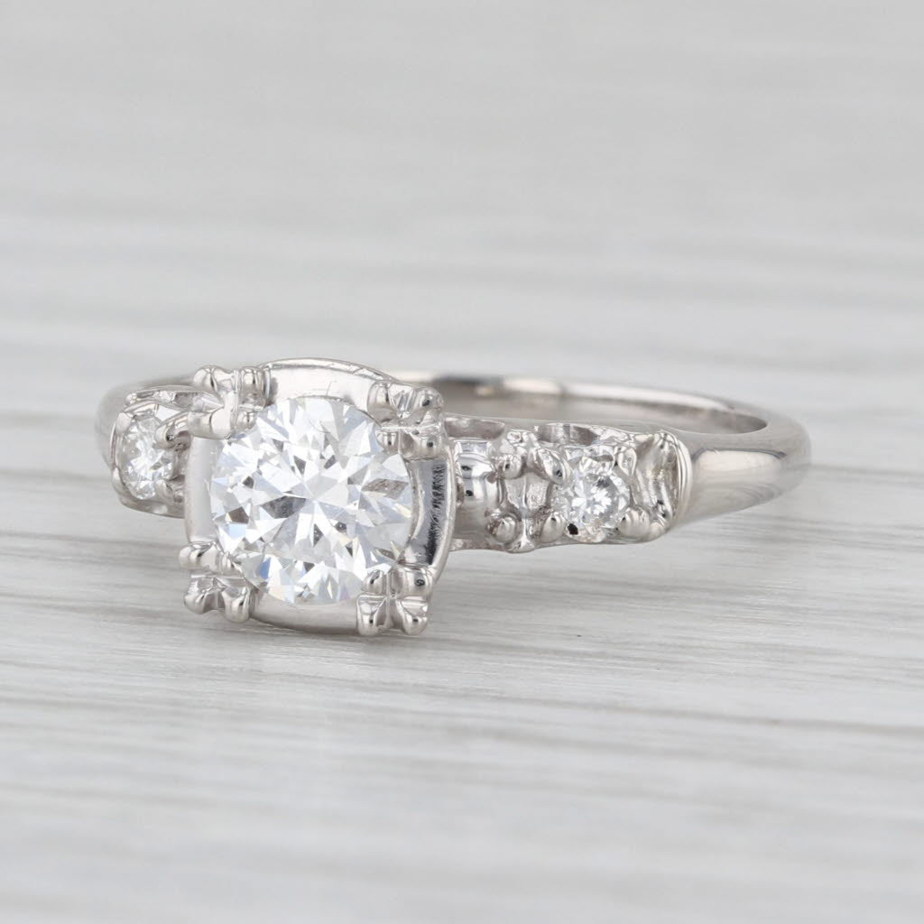 Vintage Round 0.64ctw Diamond Engagement Ring 900 Platinum Size 6
