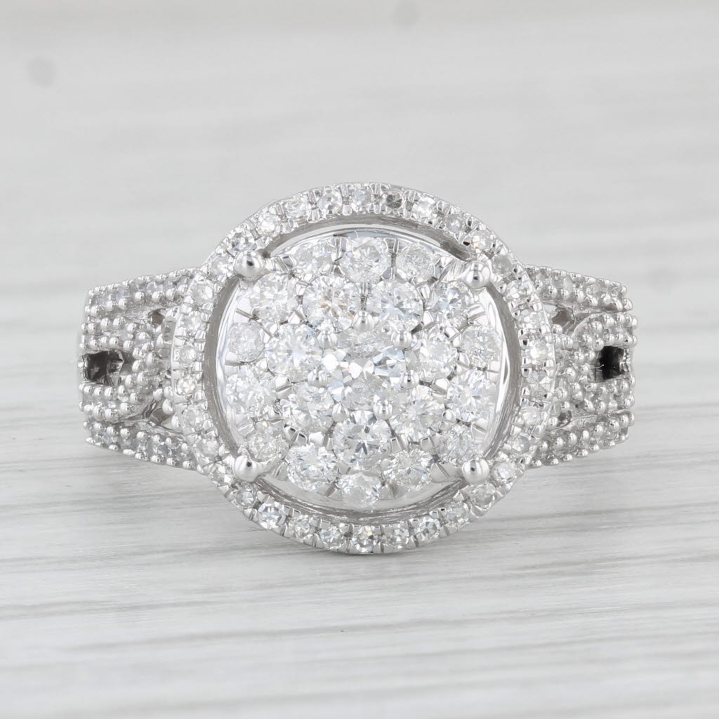Light Gray 1ctw Diamond Cluster Halo Ring 14k White Gold Size 7.25
