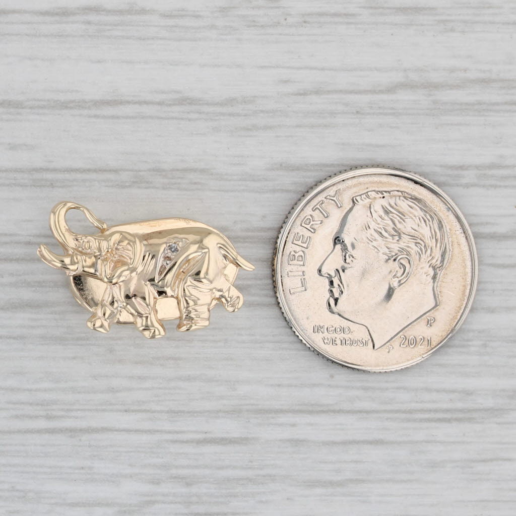 Gray Vintage Diamond Elephant Slide Bracelet Charm 14k Yellow Gold