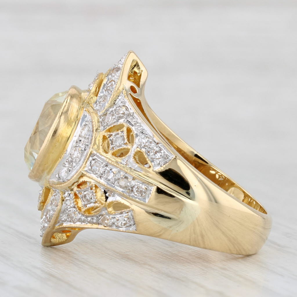 Light Gray Lab Created Yellow Sapphire Diamond Cocktail Ring 18k Yellow Gold Size 6.75