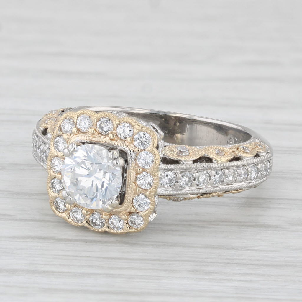 Light Gray 1.30ctw Round Diamond Halo Engagement Ring 14k White Yellow Gold Size 6 GIA