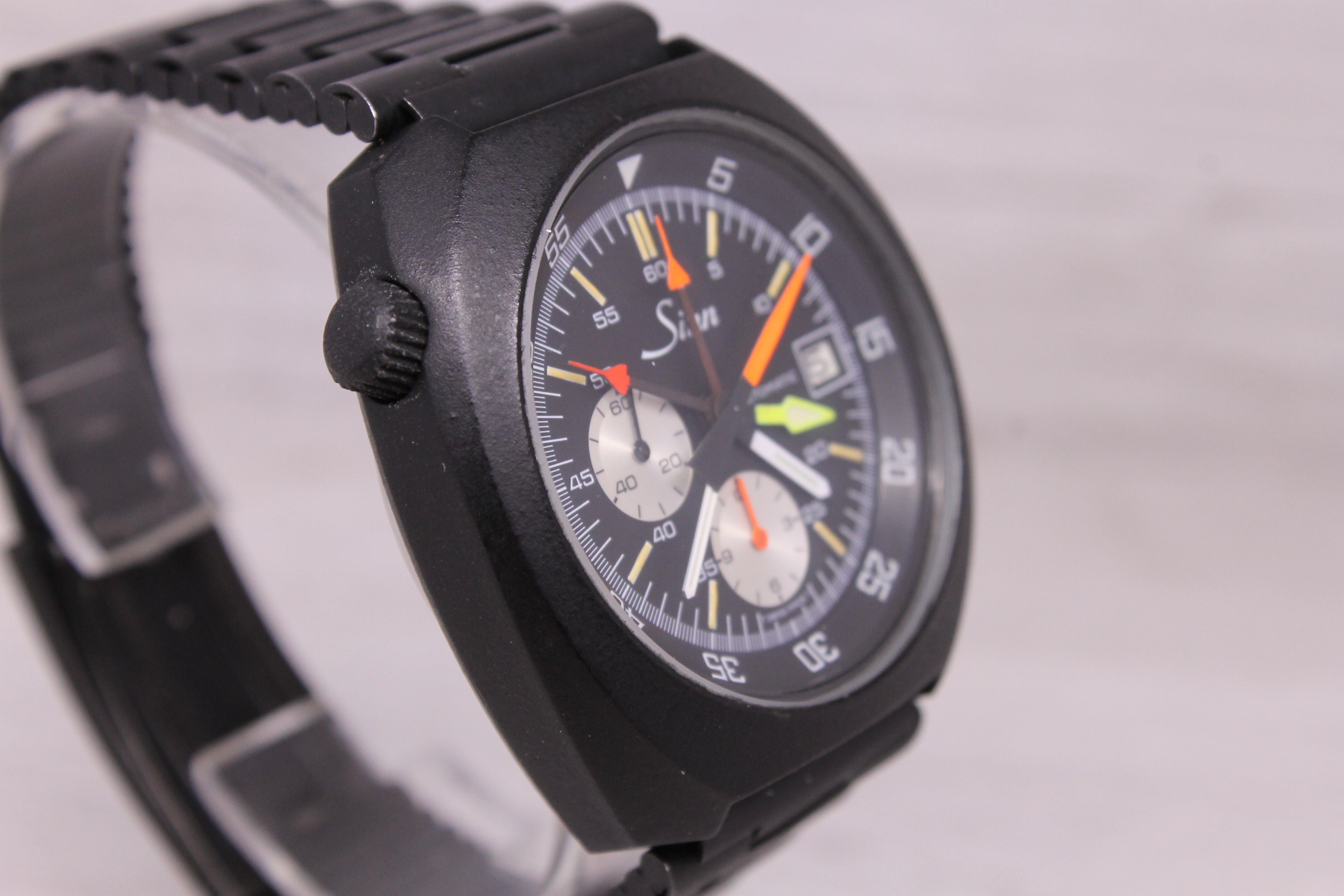 Vintage Sinn 140 43mm Black PVD Automatic Chronograph Near Mint Rare Setup