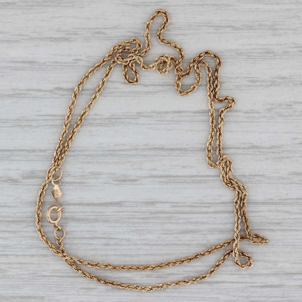 Gray Rope Chain Necklace 14k Yellow Gold 16" 1.3mm