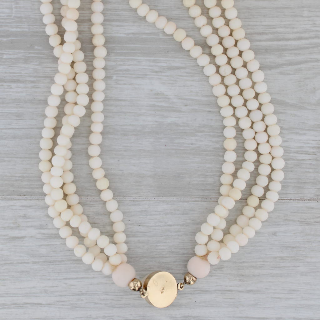 Gray 4 Strand Coral Bead Necklace 14k Gold Snap Clasp 19.5"