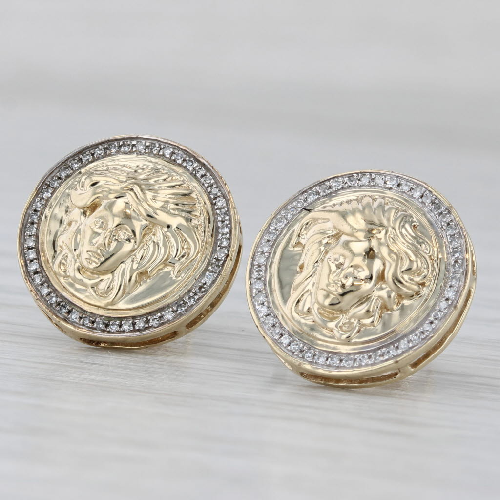Gray 0.14ctw Diamond Medusa Stud Earrings 10k Yellow Gold
