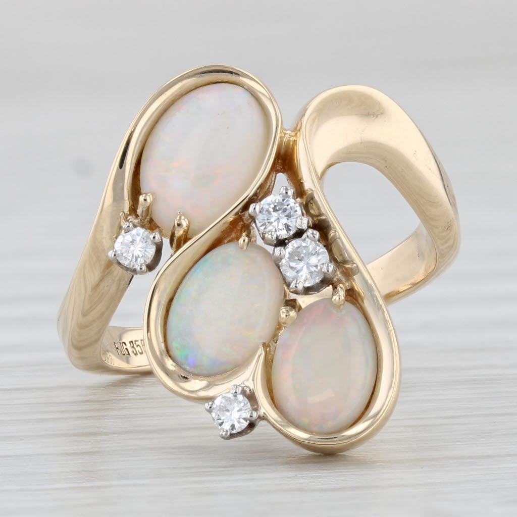 Light Gray 0.15ctw Diamond 3-Stone Opal Ring 14k Yellow Gold Size 6.75 Cocktail