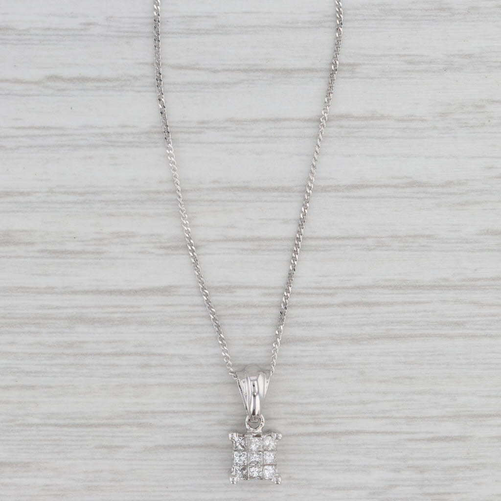 Light Gray 0.25ctw Princess Diamond Pendant Necklace 14k White Gold 18.25" Curb Chain
