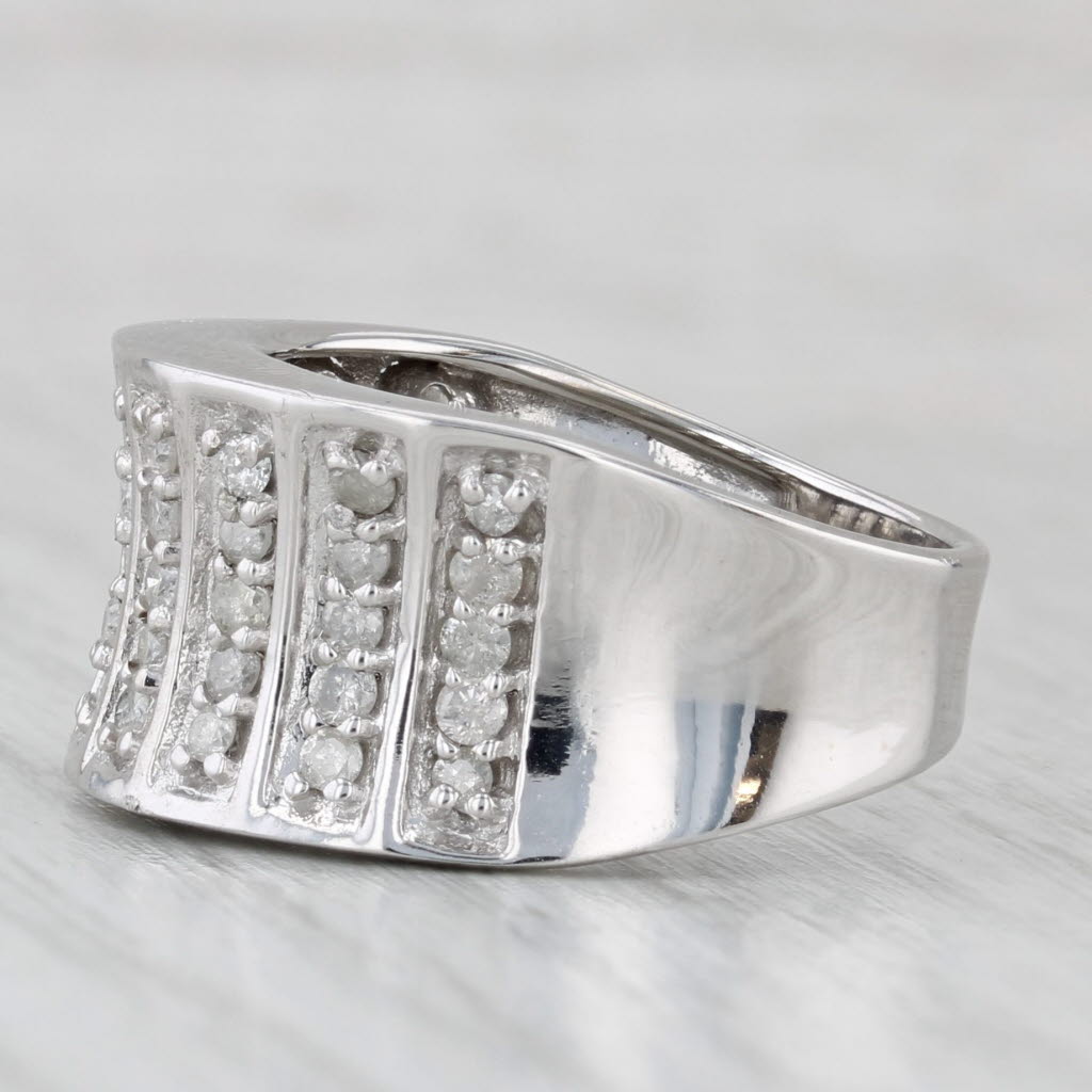 Light Gray New 0.87ctw Contoured Diamond Rows Ring 10k White Gold Size 8 Cocktail
