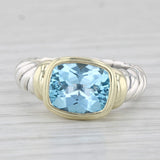 David Yurman 3.50ct Blue Topaz Noblesse Cable Ring Sterling Silver 14k Gold Sz 6