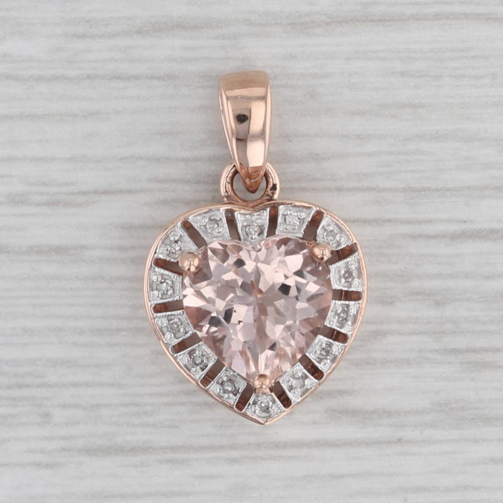 Gray 1.65ct Pink Morganite Diamond Halo Heart Pendant 10k Rose Gold