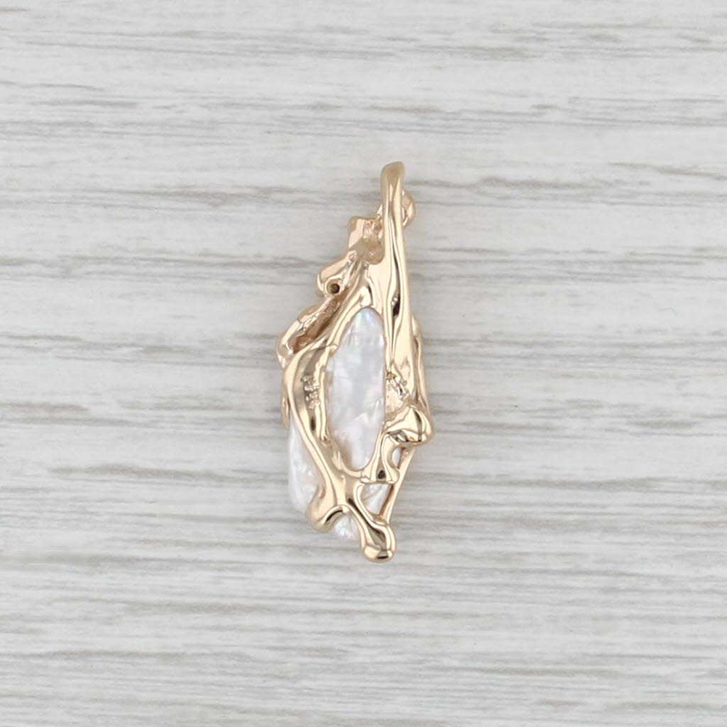 Baroque Cultured Pearl Diamond Pendant 14k Yellow Gold