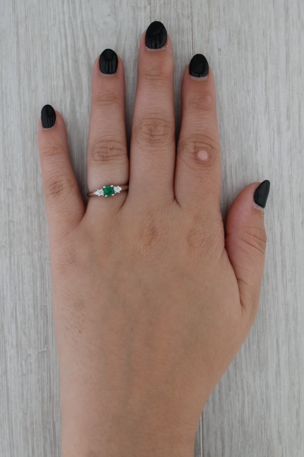 0.40ctw Emerald Diamond Ring 14k White Gold Size 6.75 3-Stone Engagement