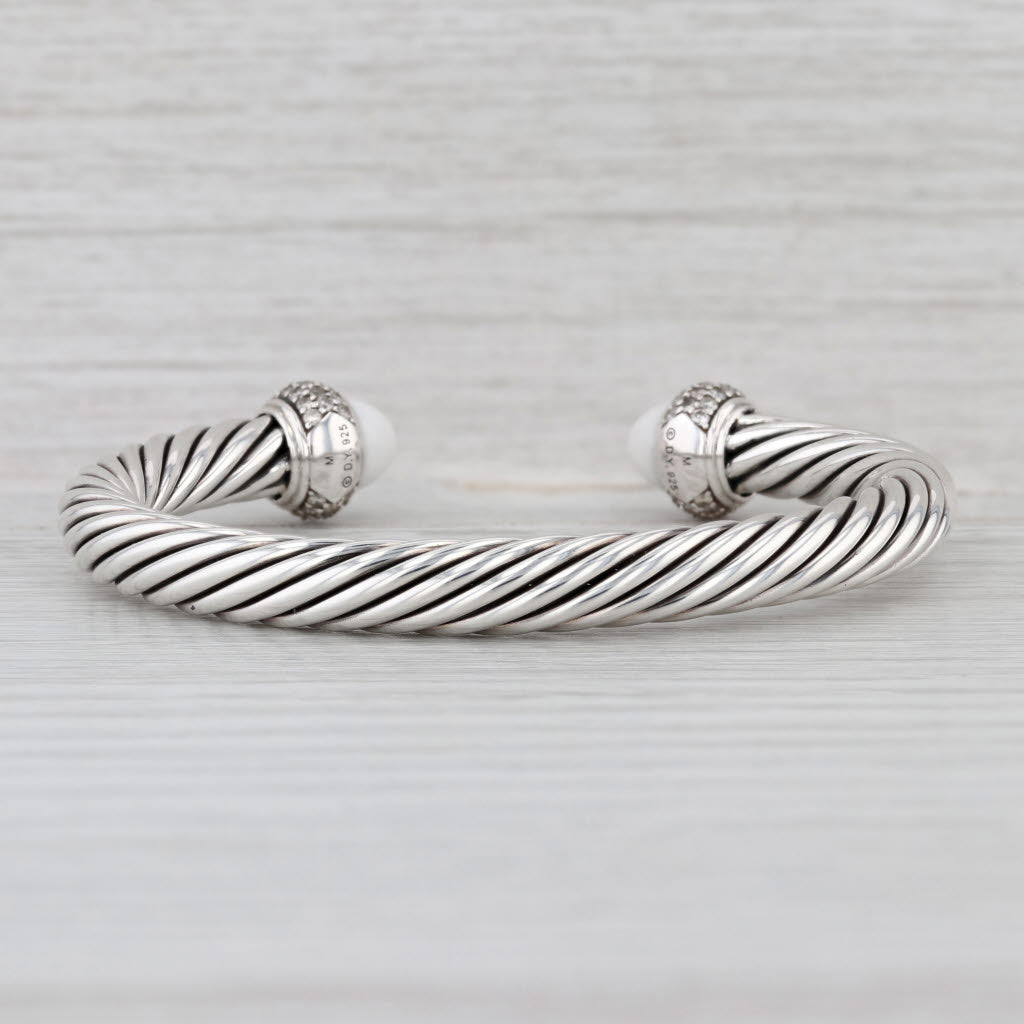 Yurman 1.40ctw Diamond White Agate Cuff Bracelet w/ Pouch Sterling Silver 6.5"