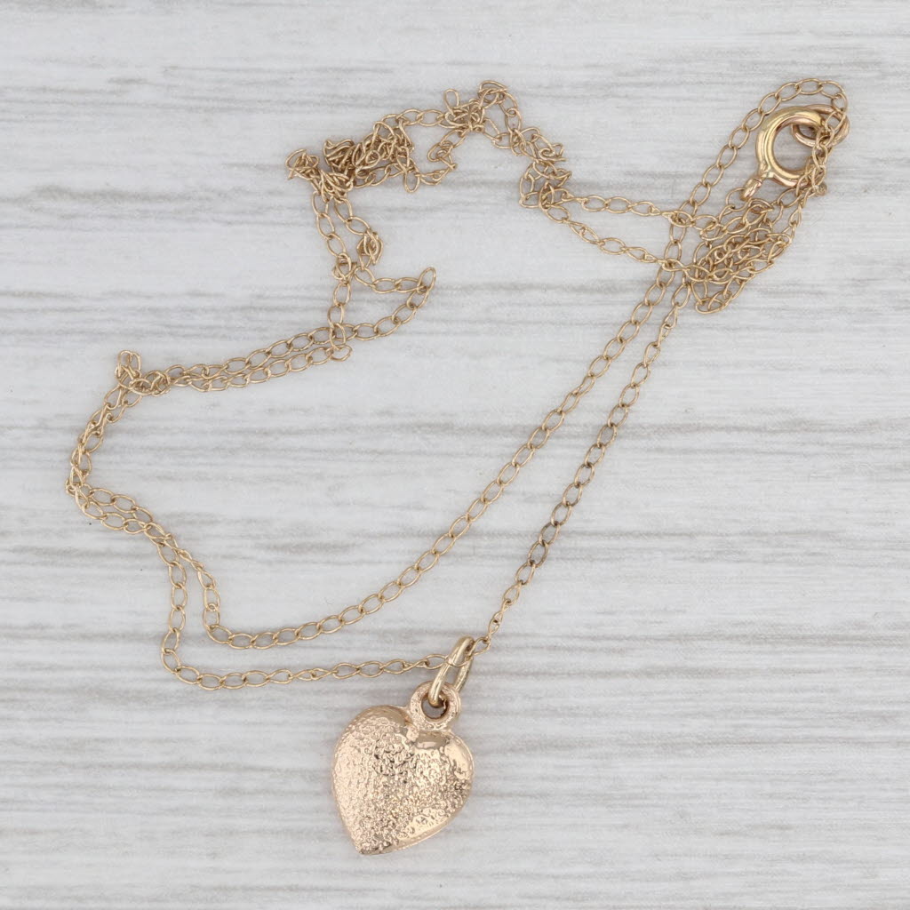 Small Heart Drop Pendant Necklace 14k Yellow Gold 15" Curb Chain