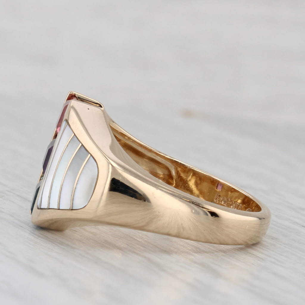 Gray Kabana Mother of Pearl Topaz Amethyst Tourmaline 14k Yellow Gold Size 6.25
