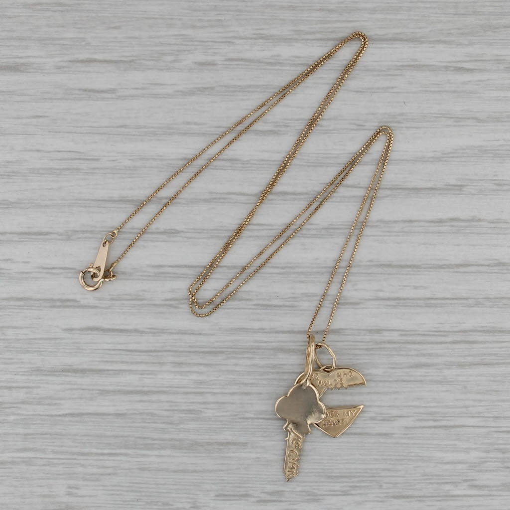 Heart & Key Pendant Necklace 14k Yellow Gold 17" Box Chain