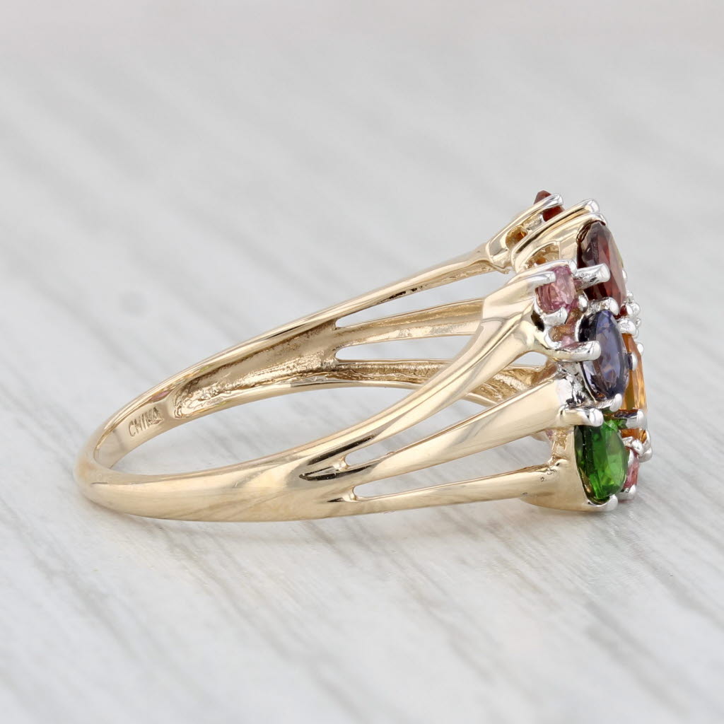 Light Gray 1.60ctw Gemstone Cluster Ring 14k Gold Citrine Garnet Peridot Topaz Amethyst