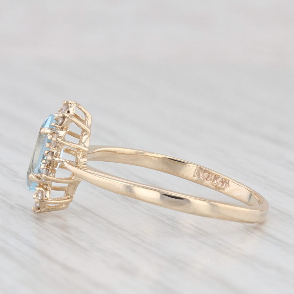 Light Gray 0.57ctw Marquise Aquamarine Diamond Halo Ring 10k Yellow Gold Size 8.5