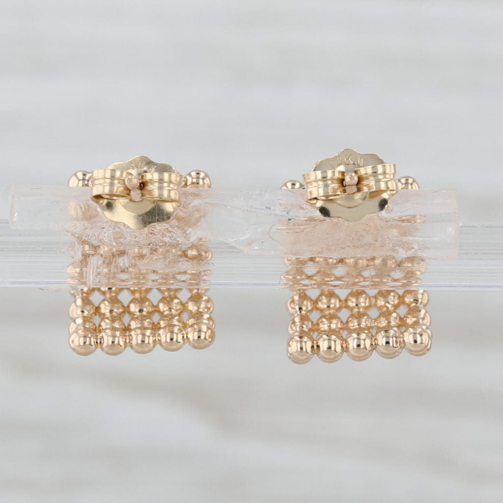 Bead Mesh Half Hoop Earrings 14k Yellow Gold Studs