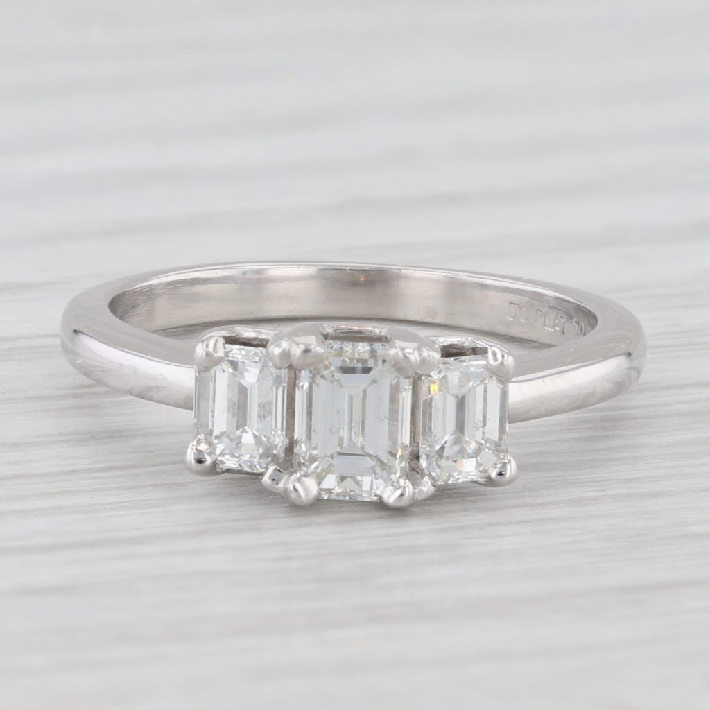 Light Gray 1.04ctw Emerald Cut Diamond 3-Stone Engagement Ring 950 Platinum Size 5.75