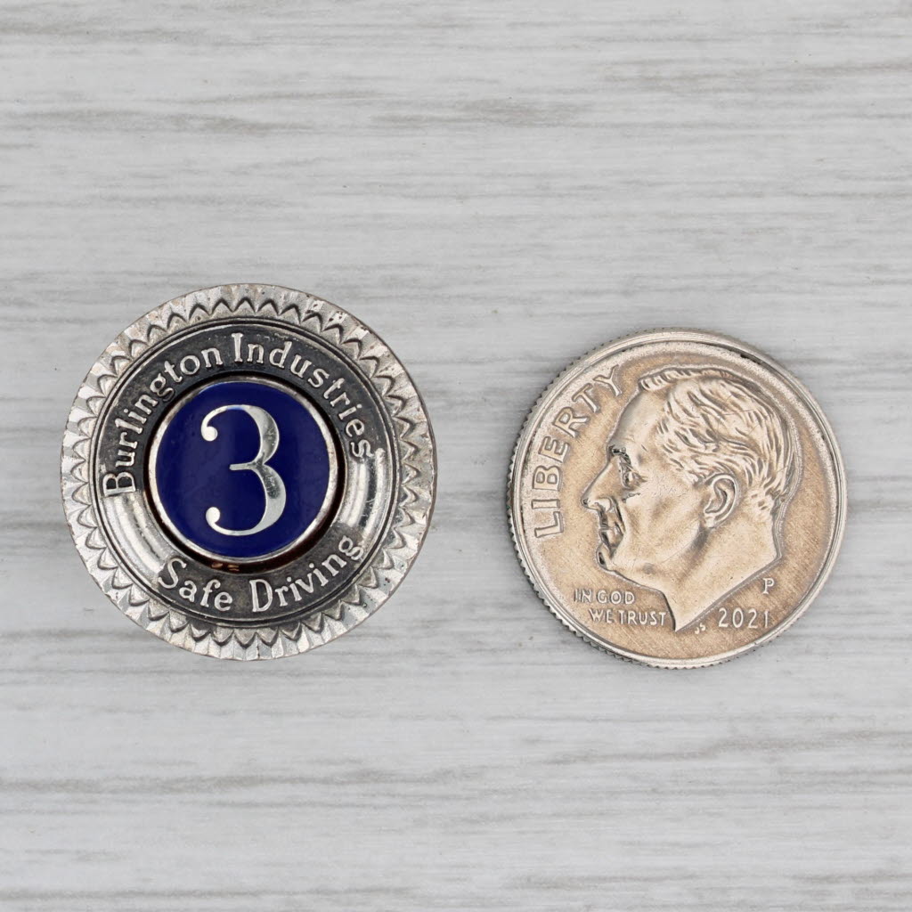 Gray Burlington Industries Safe Driver 3 Years Service Award Sterling Silver Enamel