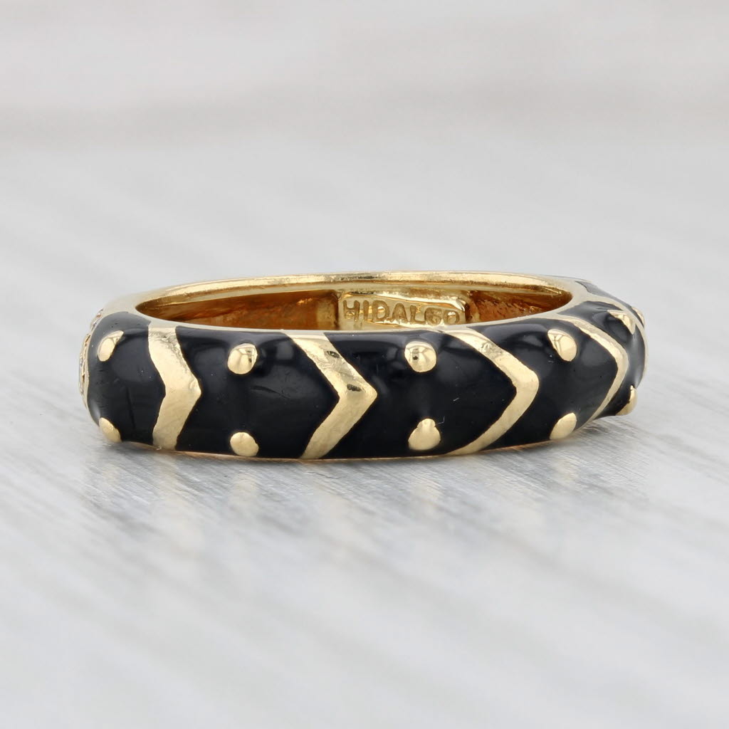 Light Gray 0.12ctw Diamond Hidalgo Ring 18k Yellow Gold Black Enamel Stackable Band