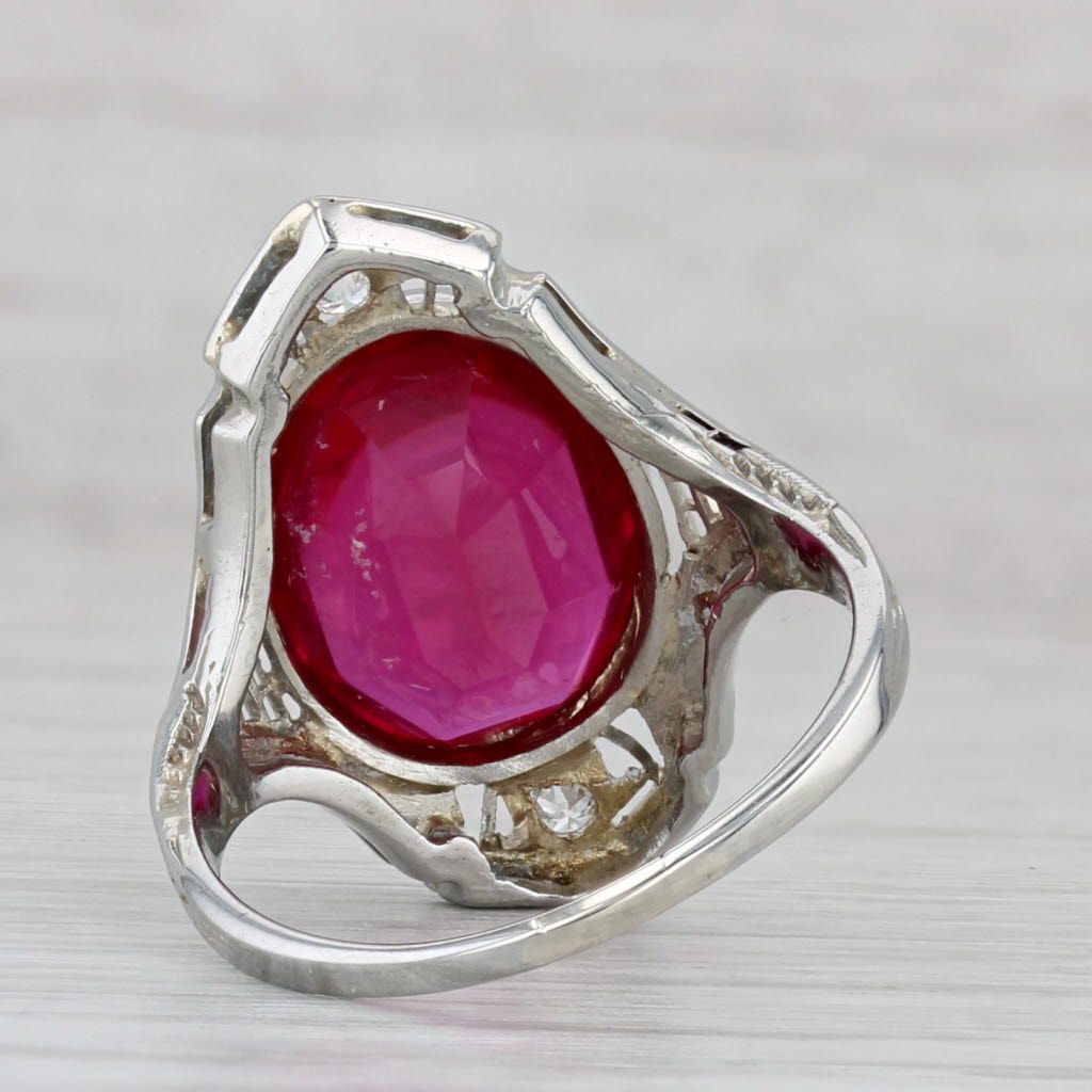 Gray Art Deco 5.23ctw Lab Created Ruby Diamond Ring 18k White Gold Size 6