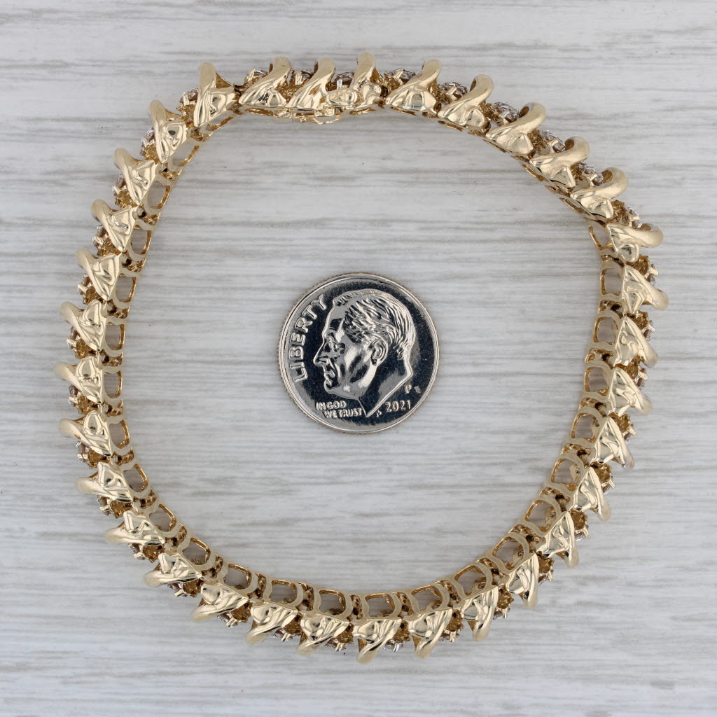 Gray 6.75ctw Diamond Scalloped Gold Bracelet 10k Yellow Gold 7" 12.2mm