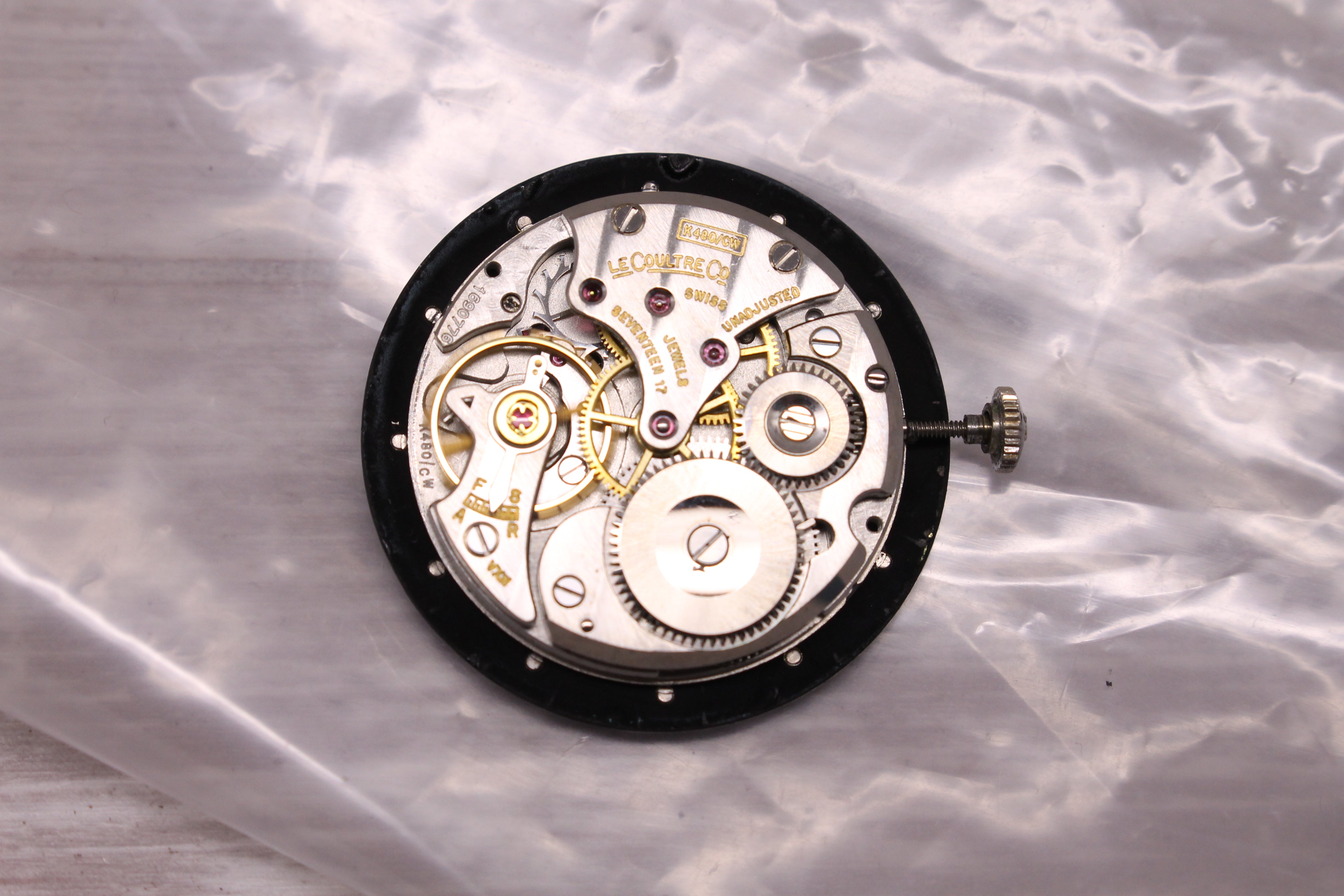 Dark Gray Vintage 1960s LeCoultre Mystery Dial 14k White Gold Diamond Dial Mens Watch