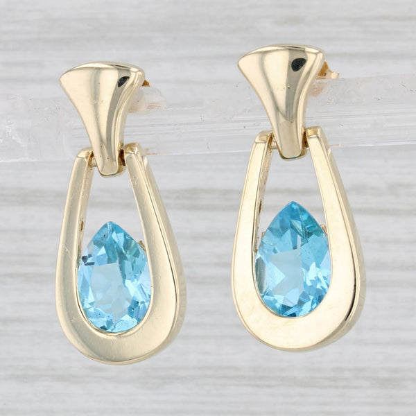 Light Gray 4.60ctw Blue Topaz Dangle Earrings 14k Yellow Gold Pierced Drops