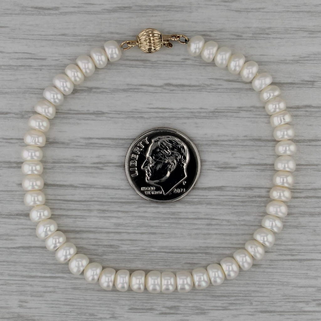 Freshwater Cultured Pearl Single Strand Bead Bracelet 14k Yellow Gold 7" 5.2mm