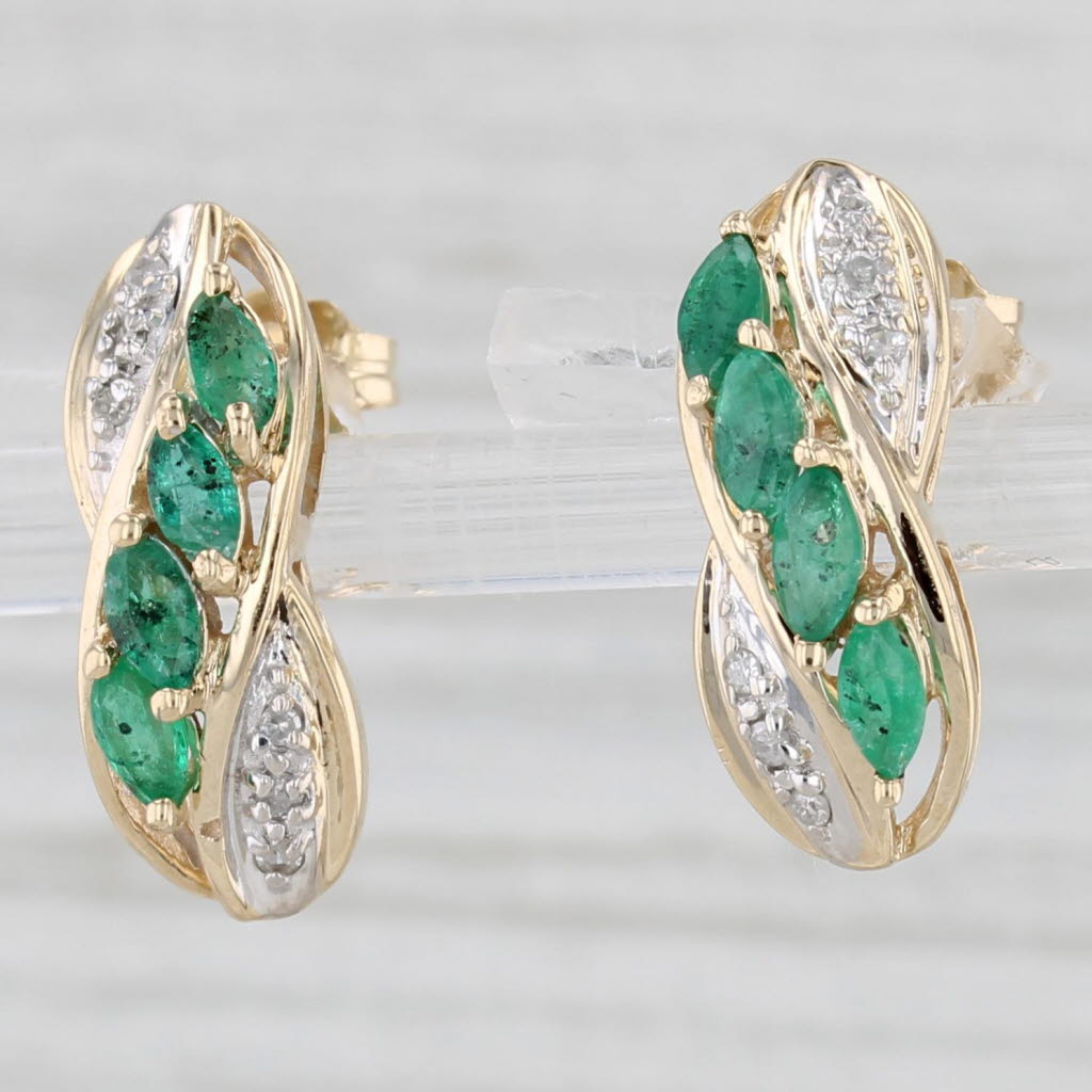 Light Gray 0.30ctw Emerald Diamond Drop Earrings 10k Yellow Gold