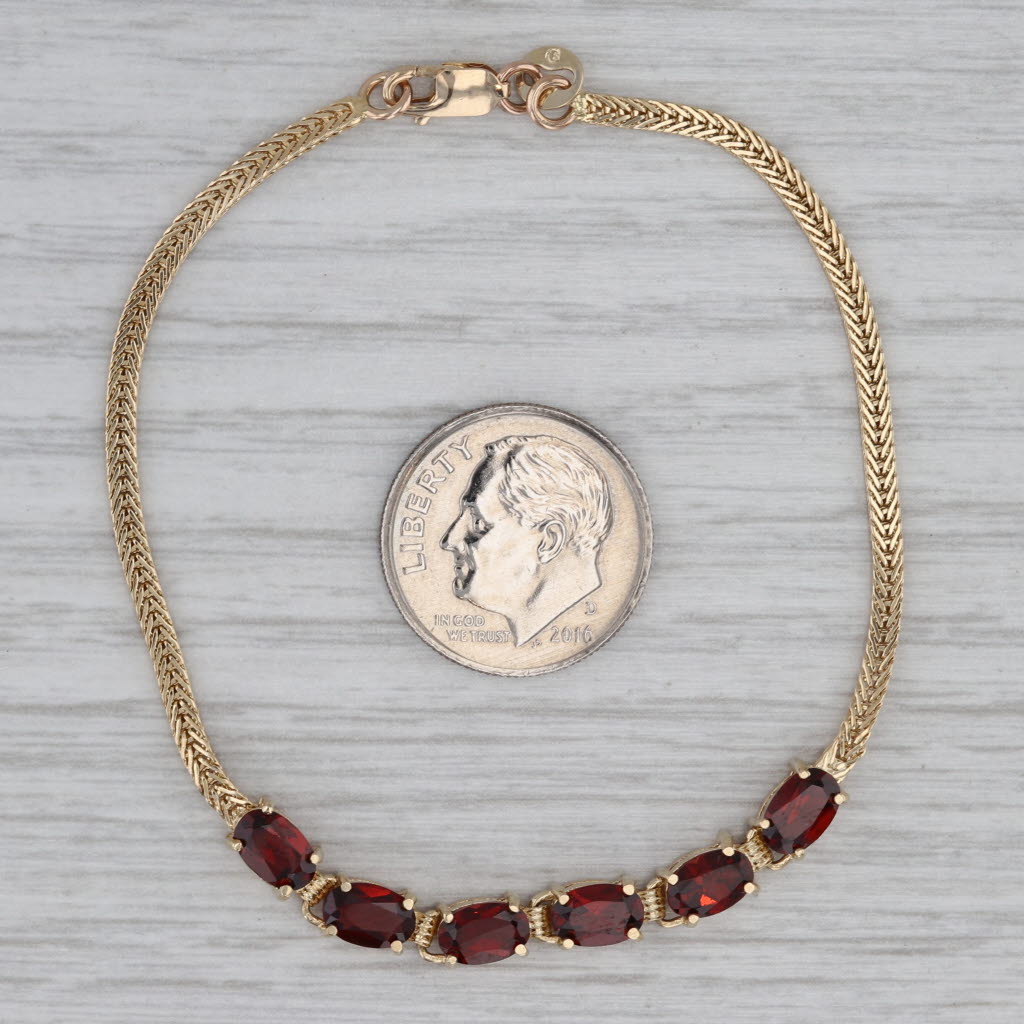 6.75" 3ctw Garnet Bracelet 14k Yellow Gold Herringbone Chain