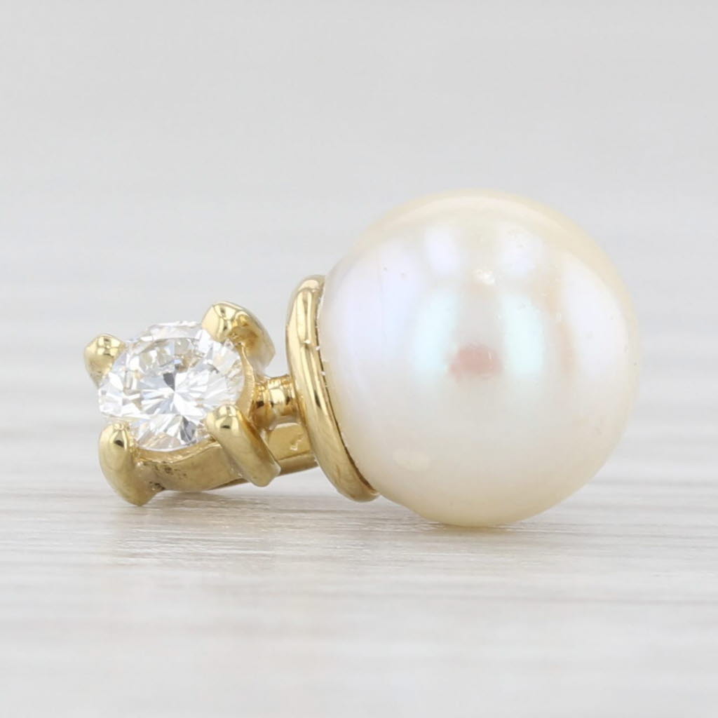 Light Gray Cultured Pearl 0.13ct Diamond Small Drop Pendant 18k Yellow Gold