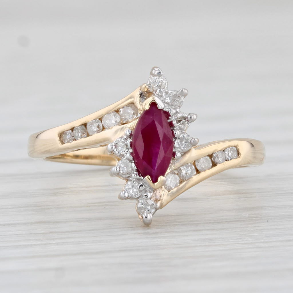 Light Gray 0.55ctw Marquise Ruby Diamond Halo Ring 10k Yellow Gold Size 6 Bypass