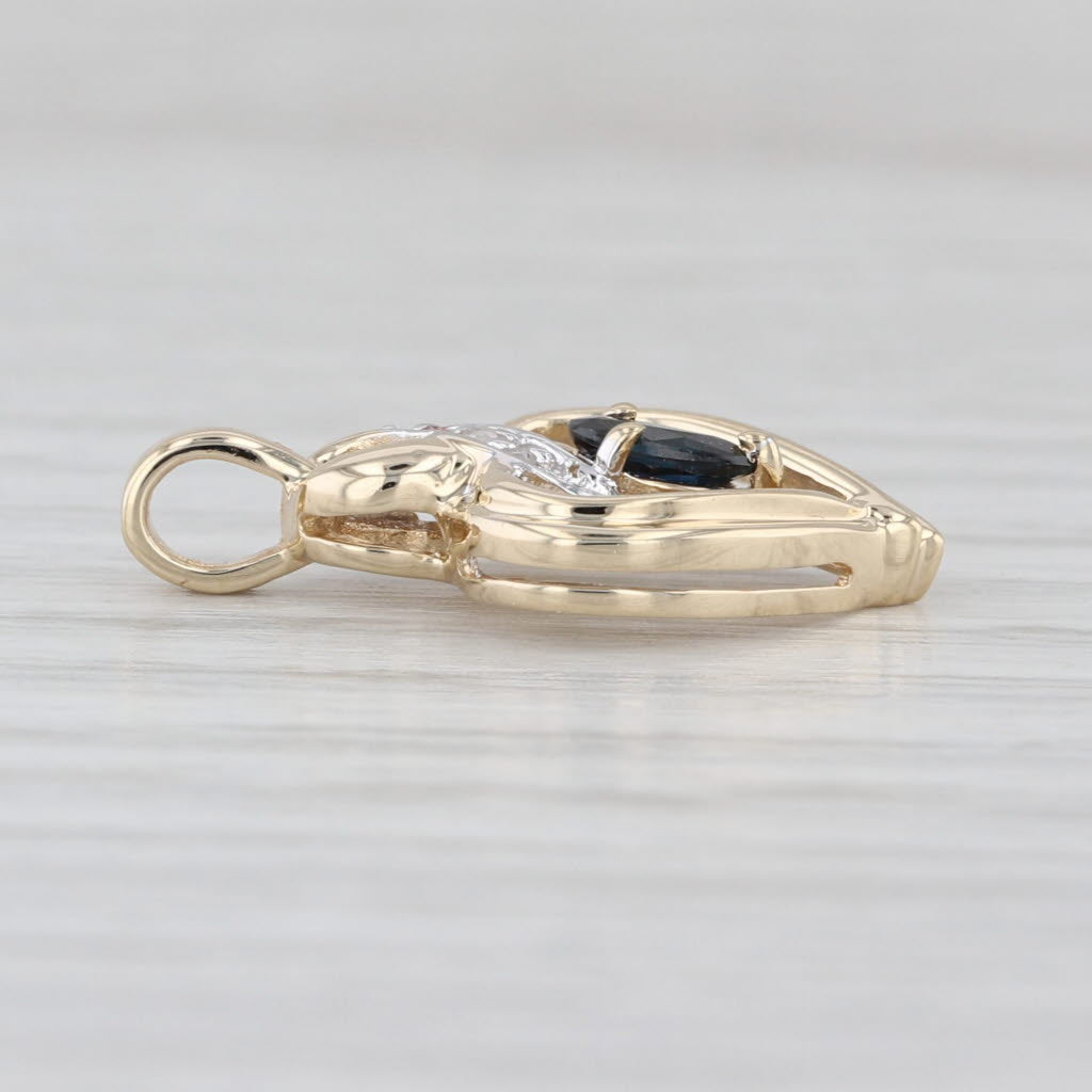 Blue Sapphire Diamond Open Heart Pendant 10k Yellow Gold Small Drop