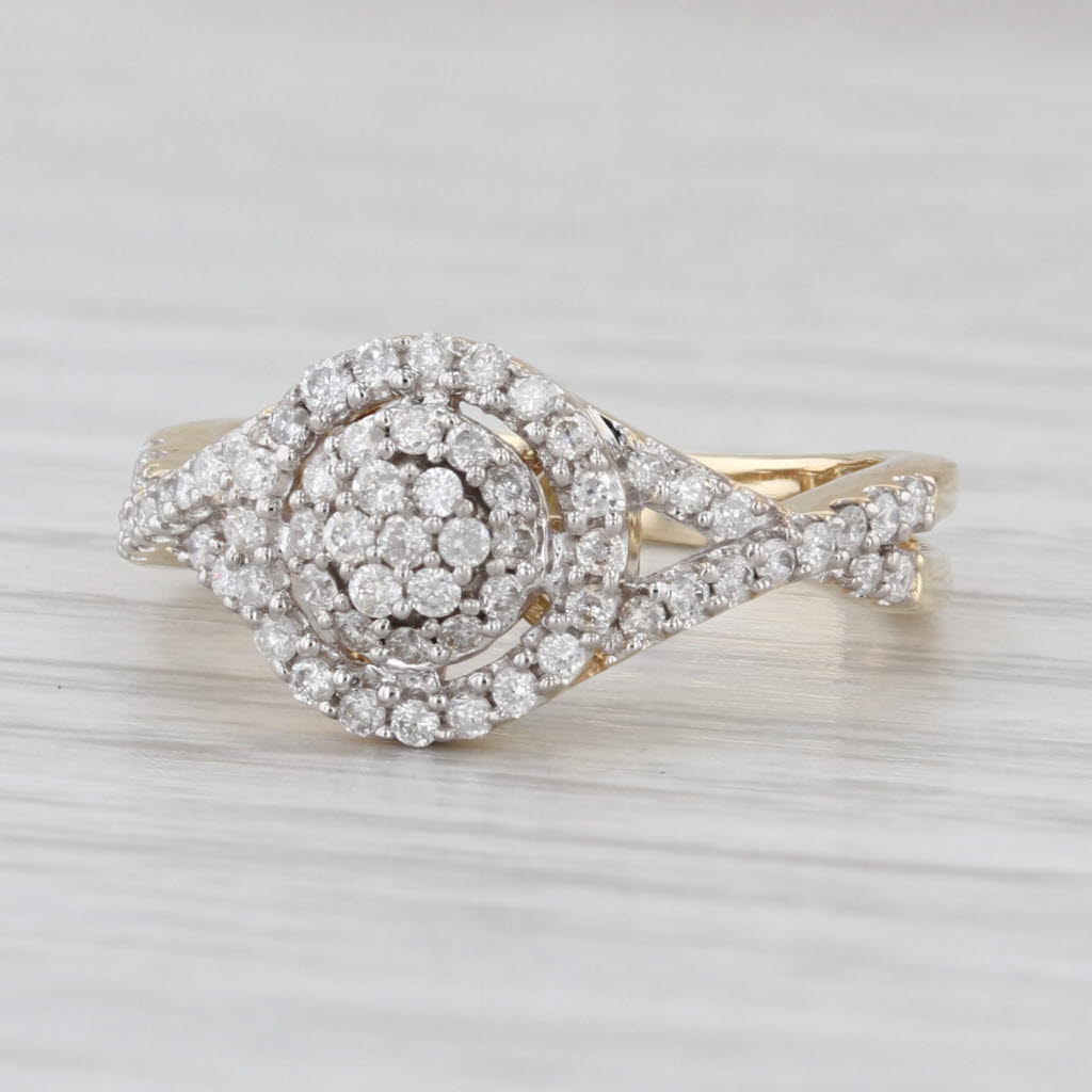 0.40ctw Diamond Cluster Halo Engagement Ring 10k Yellow Gold Size 7