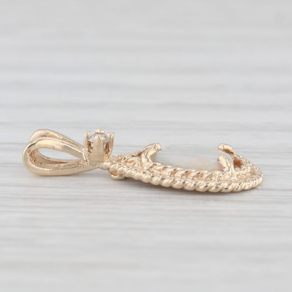 Light Gray Opal Diamond Teardrop Pendant 14k Yellow Gold Small Drop