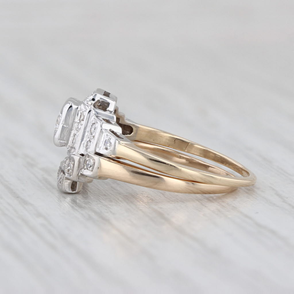 Vintage 0.28ctw Diamond Wedding Band Engagement Ring Bridal Set 14k Gold Sz 4.75