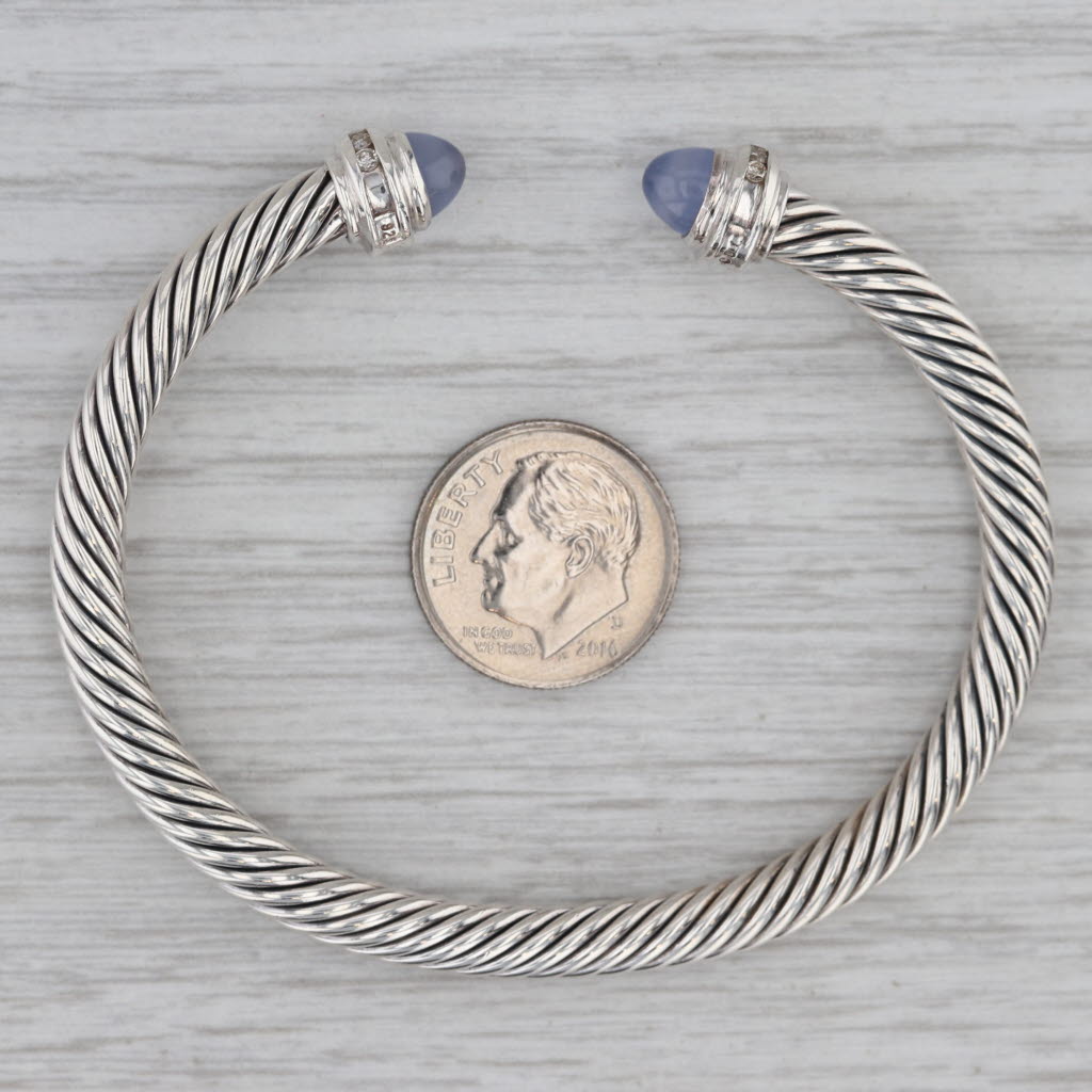 Gray David Yurman Chalcedony Diamond Cuff Bracelet Sterling Silver 7" 5mm