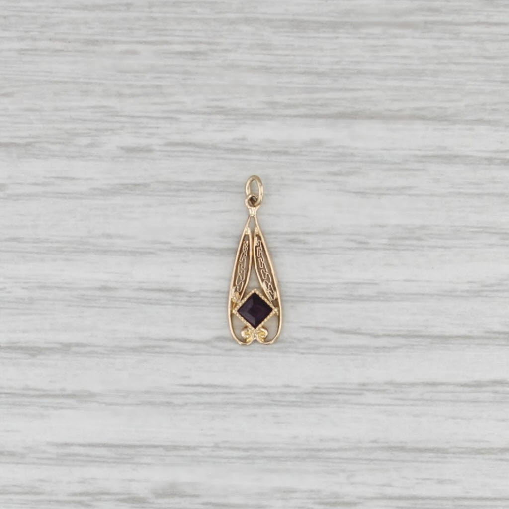 Vintage Garnet Doublet Lavalier Pendant 10k Yellow Gold Filigree Charm