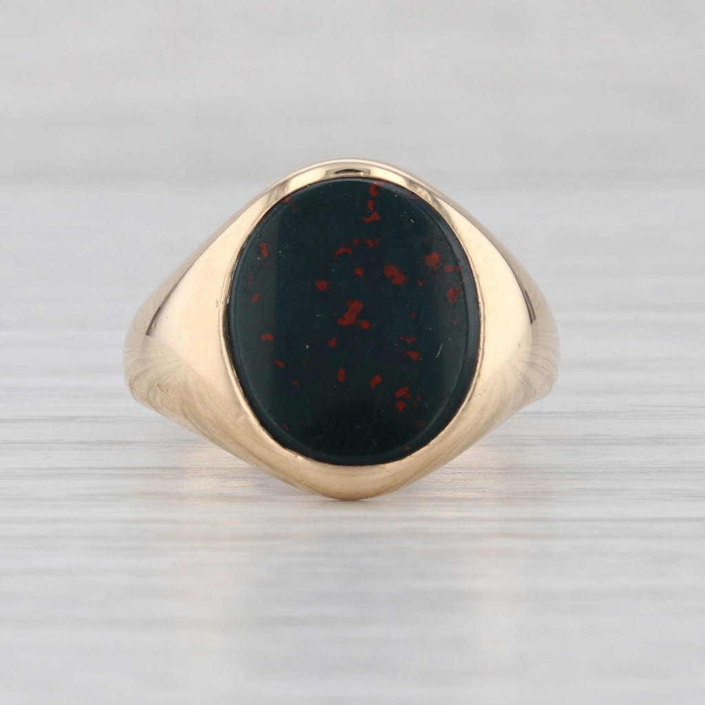 Vintage Bloodstone Chalcedony Signet Ring 10k Yellow Gold Size 7.5