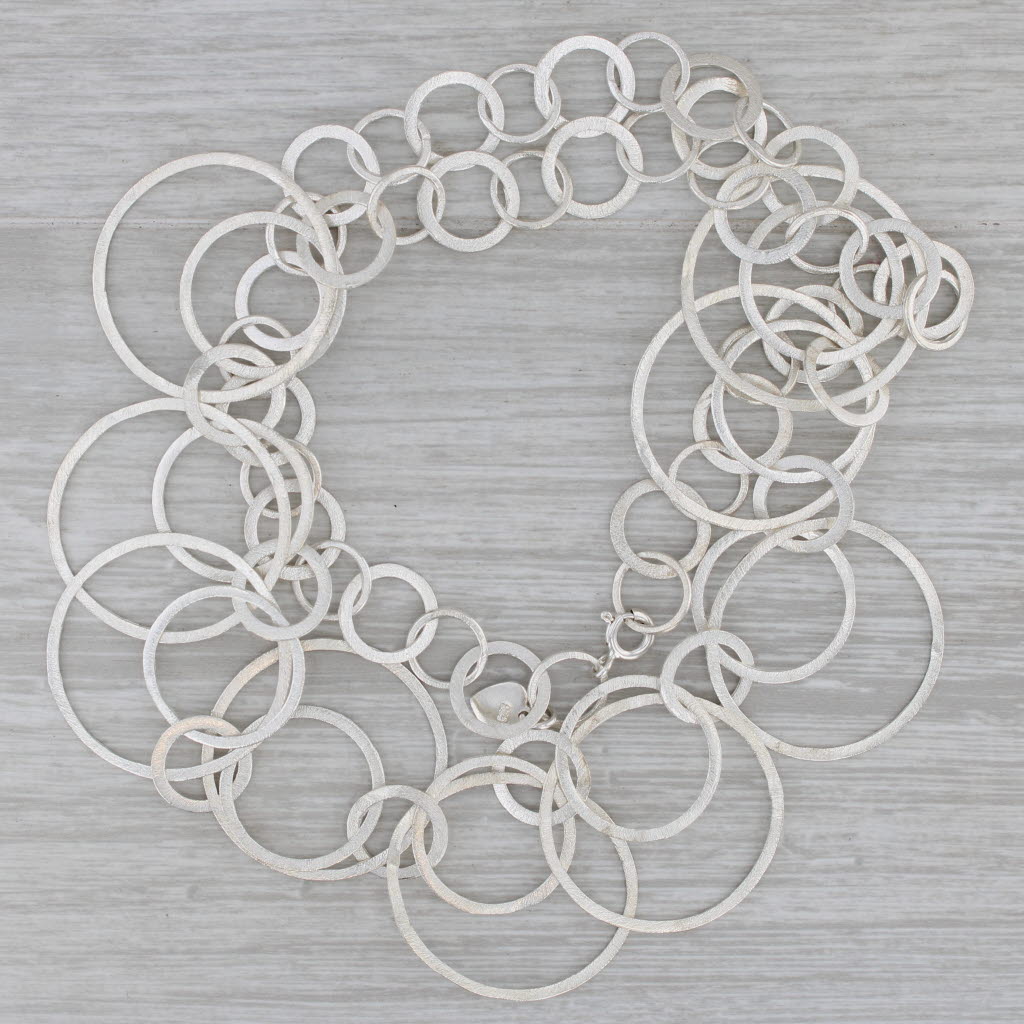Gray Interlocking Circles Statement Necklace Sterling Silver 22.5" Adjustable