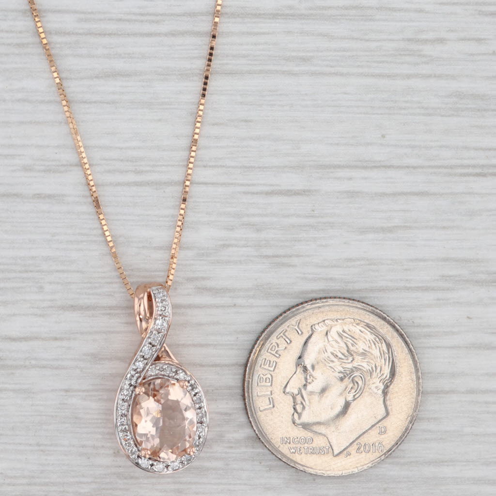 1.18ctw Morganite Diamond Halo Pendant Necklace 14k Rose Gold 18.25" Box Chain