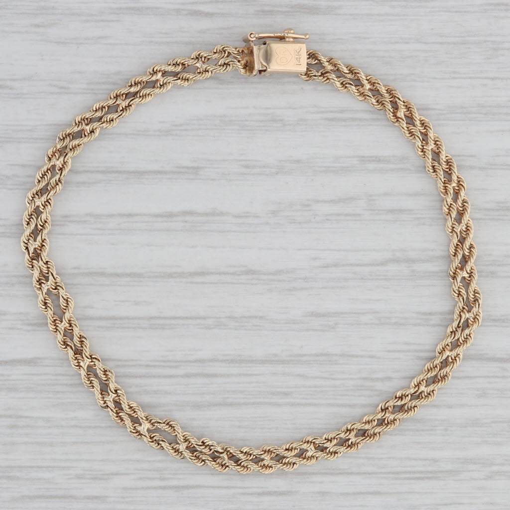 Gray Double Rope Chain Bracelet 14k Yellow Gold 6.75" 3.8mm